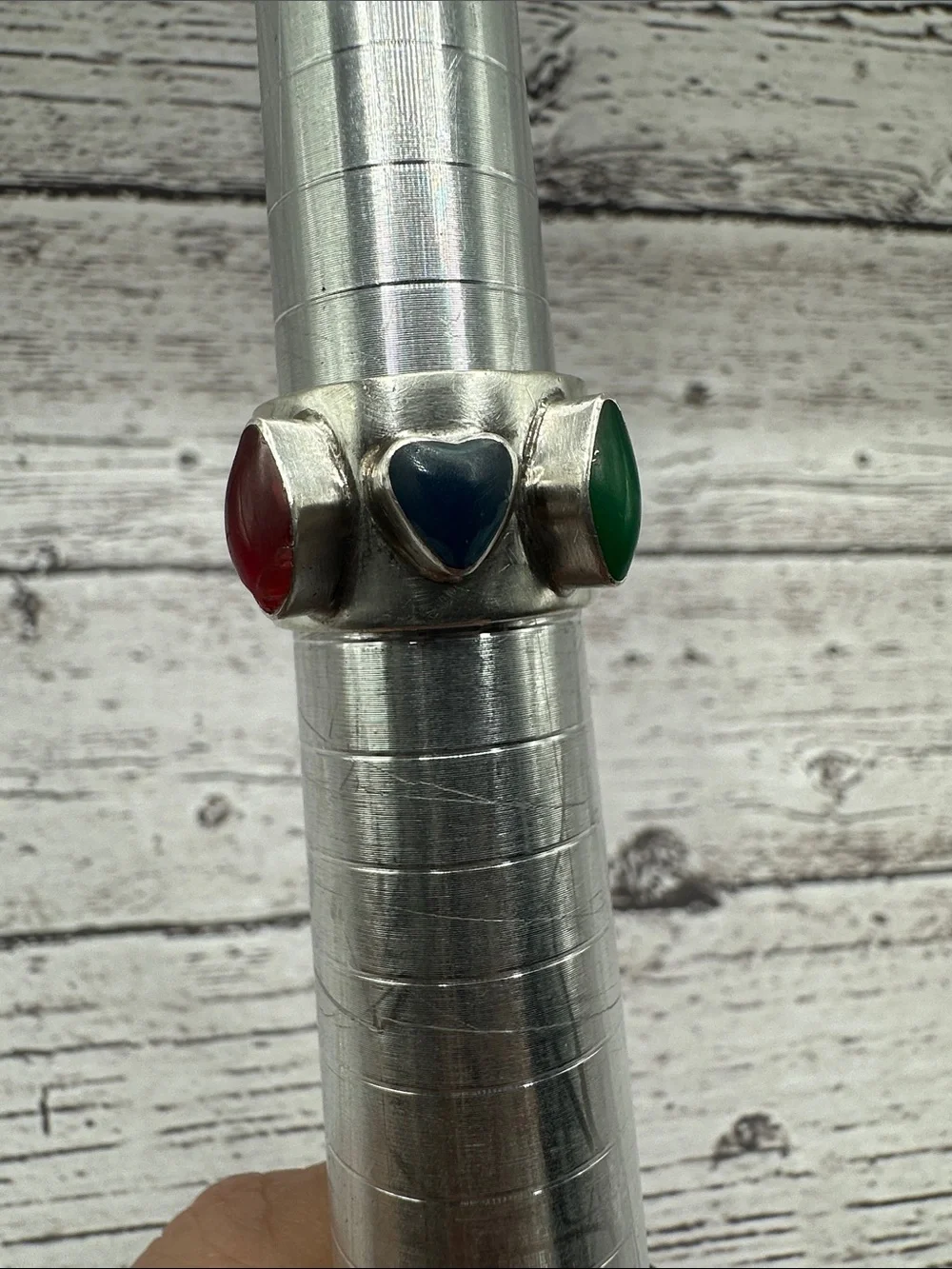 Taxco Silver Band Ring with Red, Blue and Green Accents